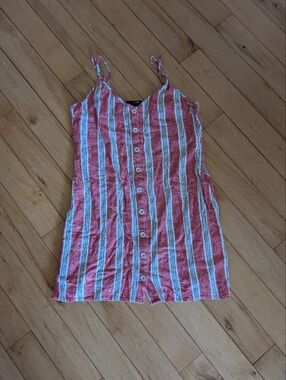 Red and White Striped Button-Front Summer Dress